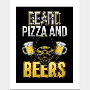 Beard Pizza And Beer Skull Posters and Art